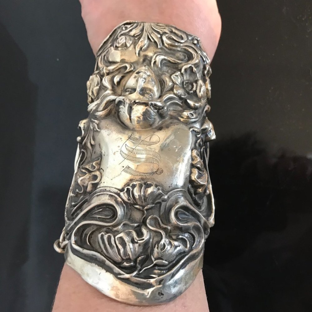 Goddess Sterling Silver Wide Bracer Bracelet Gladiator Cuff Art Nouveau …